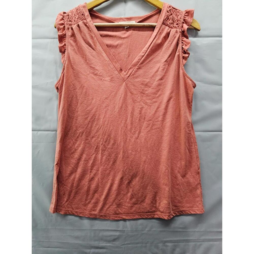 Parallel Skies Ruffle Sleeve V Neck Tank Top Rust Coral XL